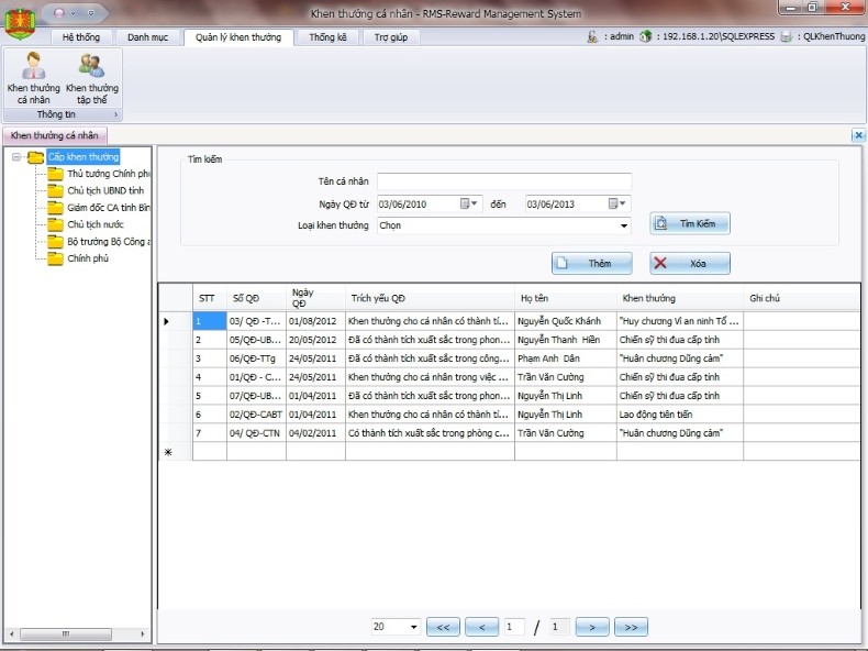Phần mềm quản lý Khen thưởng